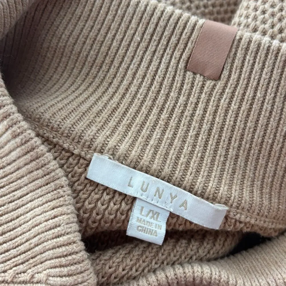 Lunya Tan Cozy Cotton Silk Pocket Henley Pullover Sweater